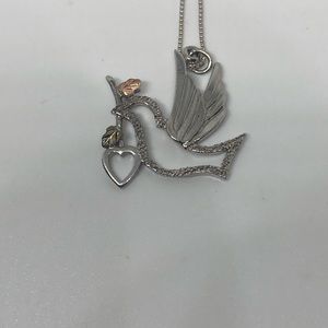 Dove Olive Branch Pendant Sterling Silver 12k Rose Gold Black Hills Gold + 18”